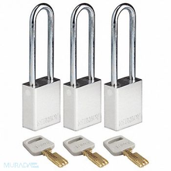 BRADY Lockout Padlock Al 1/4 W Silver PK3, 55JY58