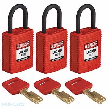 BRADY Lockout Padlock Nylon Red PK3, 55JY59