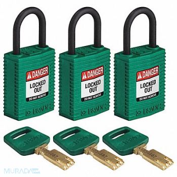 BRADY Lockout Padlock Nylon Green PK3, 55JY61