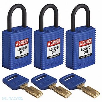 BRADY Lockout Padlock Nylon Bl PK3, 55JY62