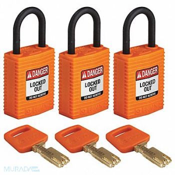 BRADY Lockout Padlock Nylon Orange PK3, 55JY64