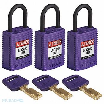 BRADY Lockout Padlock Nylon Purple PK3, 55JY65