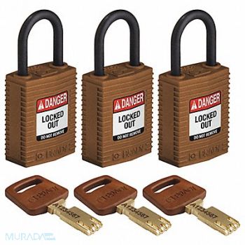 BRADY Lockout Padlock Nylon Brown PK3, 55JY66