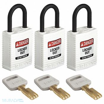 BRADY Lockout Padlock Nylon White PK3, 55JY67
