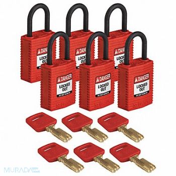 BRADY Lockout Padlock Nylon 1-21/32 H Red PK6, 55JY77