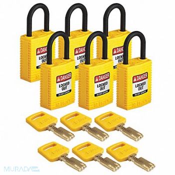 BRADY Lockout Padlock Nylon 1-21/32 H Ylw PK6, 55JY78