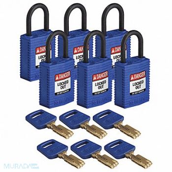 BRADY Lockout Padlock Nylon 1-21/32 H Bl PK6, 55JY80