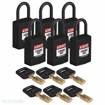 BRADY Lockout Padlock Nylon 1-21/32 H Blk PK6, 55JY81