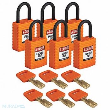 BRADY Lockout Padlock Nylon 1-21/32 H Org PK6, 55JY82