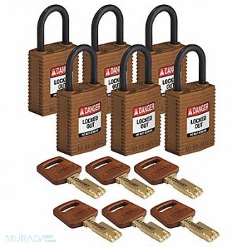 BRADY Lockout Padlock Nylon 1-21/32 H Brn PK6, 55JY84