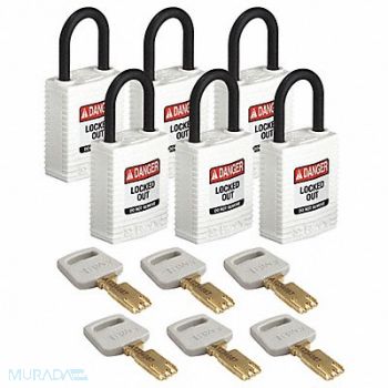 BRADY Lockout Padlock Nylon 1-21/32 H Wht PK6, 55JY85