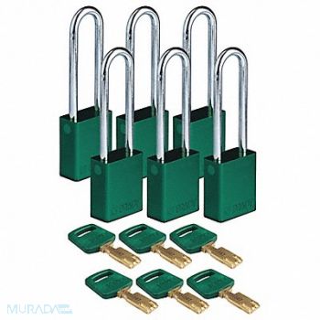 BRADY Lockout Padlock Green 1-1/2 W Body PK6, 55JZ25