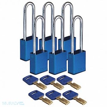 BRADY Lockout Padlock Blue 1-1/2 W Body PK6, 55JZ26