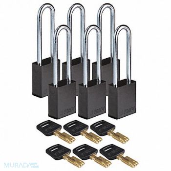 BRADY Lockout Padlock Black 1-1/2 W Body PK6, 55JZ27