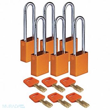 BRADY Lockout Padlock Orange 1-1/2 W Body PK6, 55JZ28
