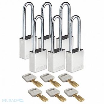 BRADY Lockout Padlock Silver 1-1/2 W Body PK6, 55JZ31