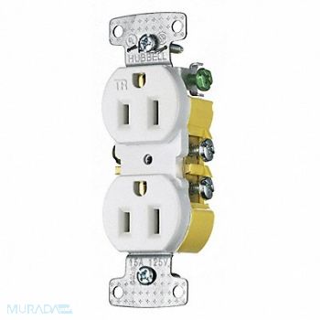 HUBBELL Receptacle 125VAC White Flush Mounting, 55MU56