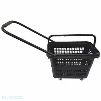 SHOPPING BASKET Rolling Hand Basket PP Black 14 11/64 in, 55NJ19