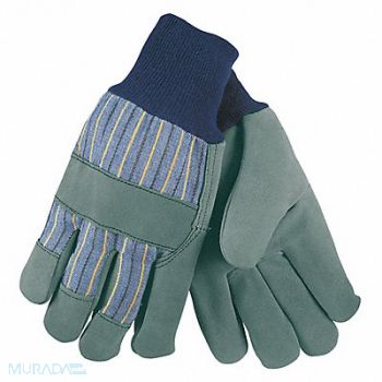 MCR SAFETY Leather Gloves Blue/Gray L PK12, 55VT12