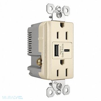 LEGRAND USB Charger Receptacle 15A Type A and C, 56FM97