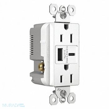 LEGRAND USB Charger Receptacle 15A Type A and C, 56FM99
