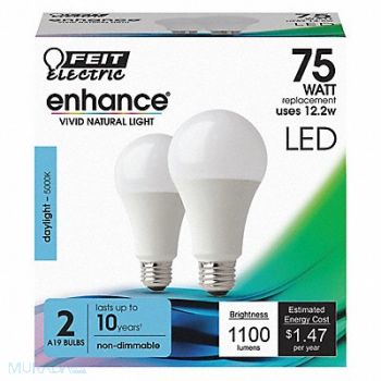 FEIT ELECTRIC LED Bulb 1100 lm 12.2W 120VAC PK2, 56JH72