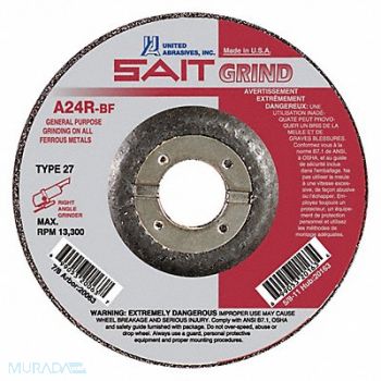 UNITED ABRASIVES-SAIT Grinding Wheel T-27 6x1/4x7/8 A24R PK25, 58AE93