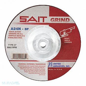 UNITED ABRASIVES-SAIT Depressed Ctr Whl T27 4.5x1/4x5/8-11 AO, 1AUH1