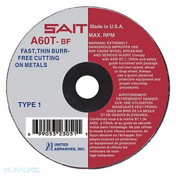 UNITED ABRASIVES-SAIT CutOff Wheel A60T 3 x1/16 x1/4 25000rpm, 5LUA4