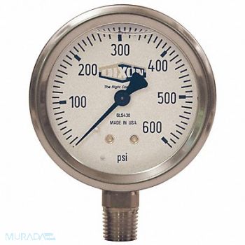 DIXON VALVE COUPLING Liquid Fill SS Gauge Lower Mnt 0-60psi, 58CY72