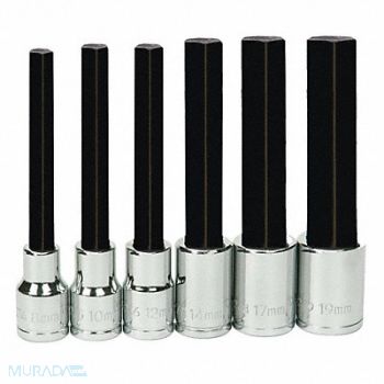 WILLIAMS Long Hex Bit Socke Set 1/2 D 6pc Metric, 58UF68