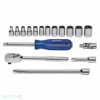 WILLIAMS Socket Set 1/4 D 6Pt 17pcs. w/Box, 58UH26