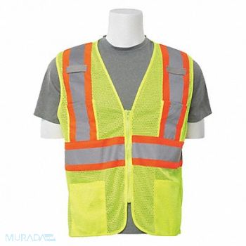ERB SAFETY Vest Hi-Viz Lime Contrasting Trim S, 59ZM77