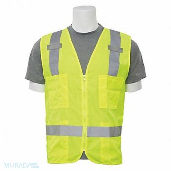 ERB SAFETY Safety Vest Zipper Hi-Viz Lime XL, 59ZN14