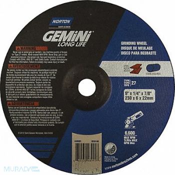 NORTON Depressed Center Wheel T27 9x1/4x7/8 AO, 5A868