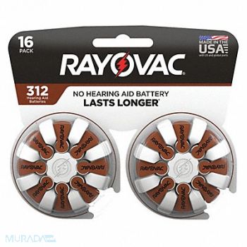 RAYOVAC Hearing Aid Bat Zinc Air 1.4VDC 312 PK16, 5AHD1