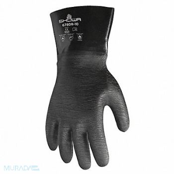 SHOWA H0560 Chemical Resistant Gloves Black Sz 10 PR, 5AT56