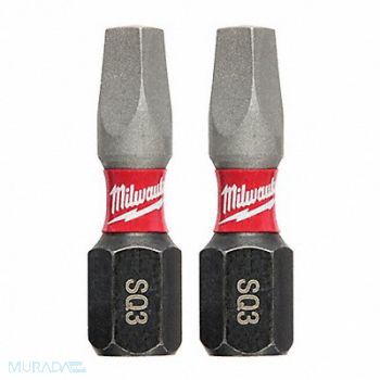 MILWAUKEE Insert Bit 1/4 Square Recess #3 1 PK2, 5EAY4