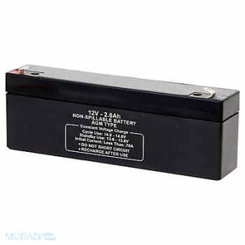 GRAINGER APPROVED Battery 12VDC 2.6Ah 0.187 Faston, 5EFF9