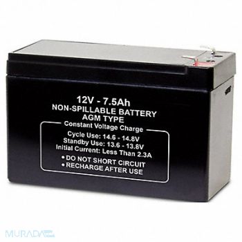 GRAINGER APPROVED Battery 12VDC 7.5Ah 0.187 Faston, 5EFG8