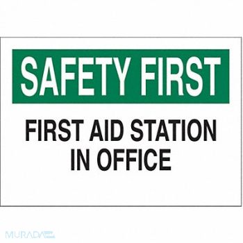 BRADY First Aid Sign 10X14 GRN and BK/WHT, 554F09