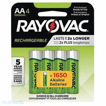 RAYOVAC Rechargeable Battery AA 1.2VDC PK4, 5HB63