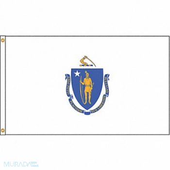 NYLGLO D3772 Massachusetts Flag 5x8 Ft Nylon, 5JFJ8