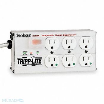 TRIPP LITE Surge Protector Strip 6 Outlet Gray, 5JJ97