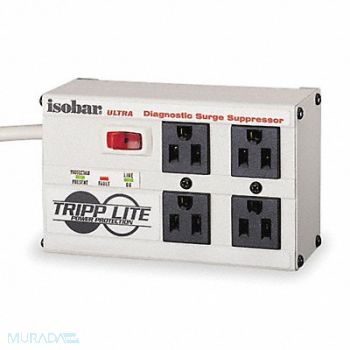 TRIPP LITE Surge Protector Strip 4 Outlet Gray, 5JK03