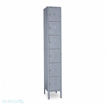LYON Box Locker Louvered 1 Wide 6 Tier Gray, 5JP07