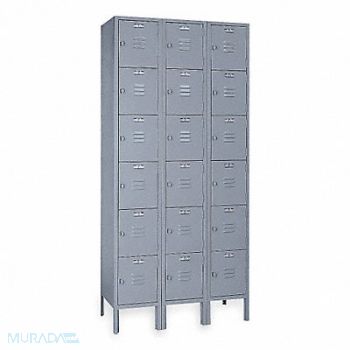 LYON Box Locker Louvered 3 Wide 6 Tier Gray, 5JP06
