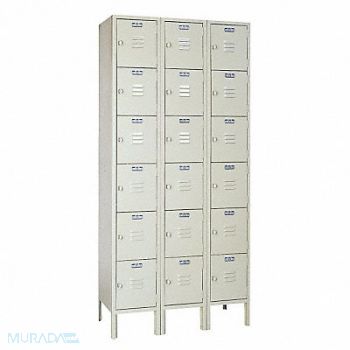 LYON Box Locker Louvered 3 Wide 6 Tier Putty, 4JXJ2
