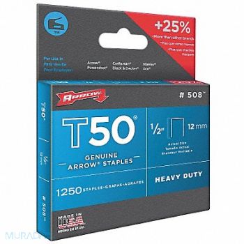 ARROW Staples T50 3/8x1/2 In L PK1250, 5KPV5