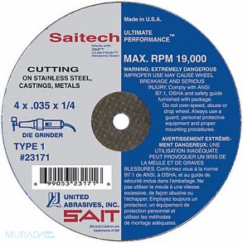 UNITED ABRASIVES-SAIT CutOff Wheel Saitech 4 x.035 x1/4, 5LUD8